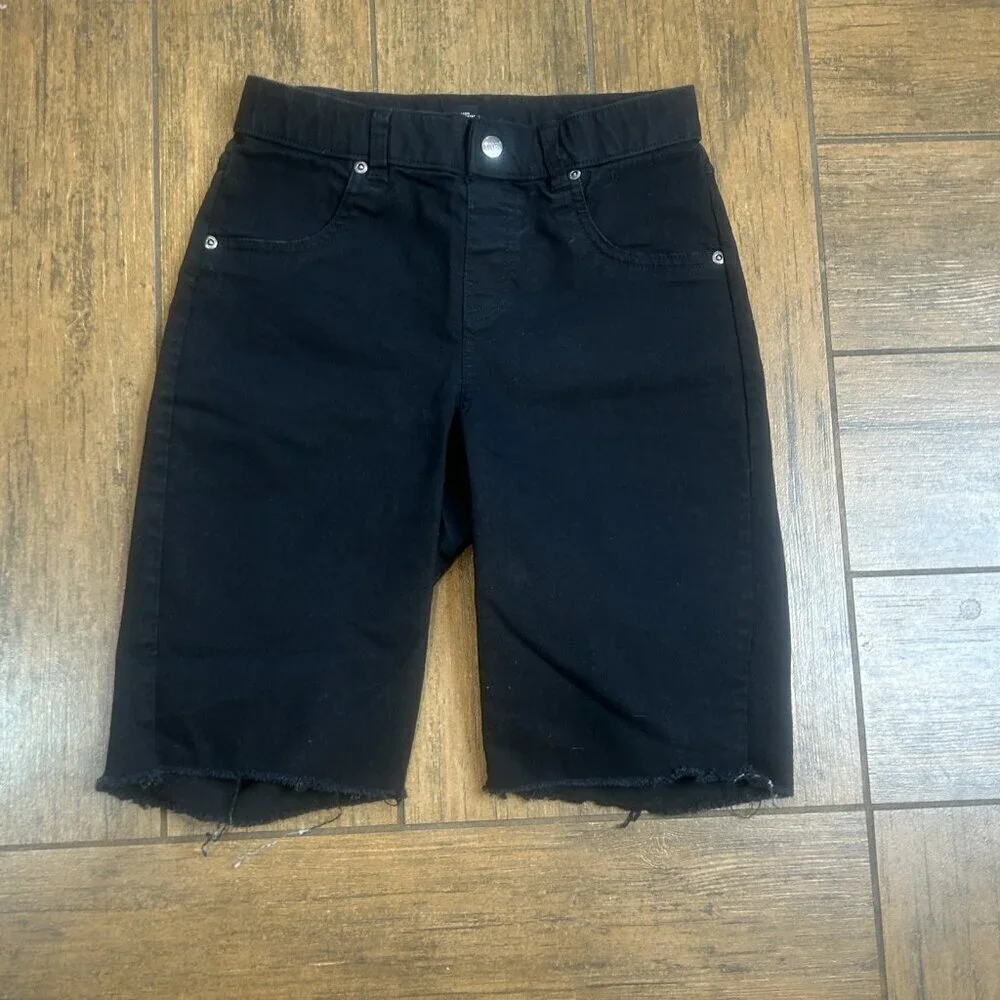 Hue Black Raw Edge Stretch Cotton Bermuda Shorts Size XS